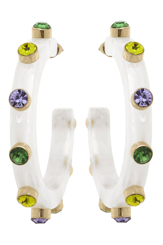 Mardi Gras Rhinestone Hoop Earrings