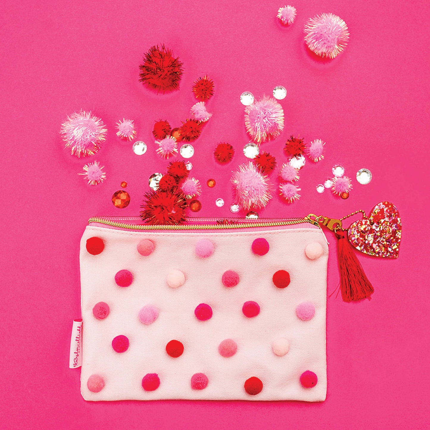 Pouch - Red + Pink Pom-Pom - Medium