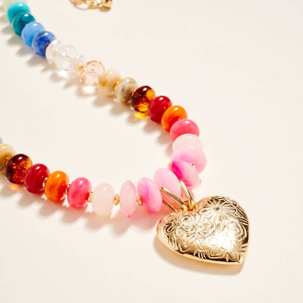 Resin Bead + Puffy Heart Pendant Necklace