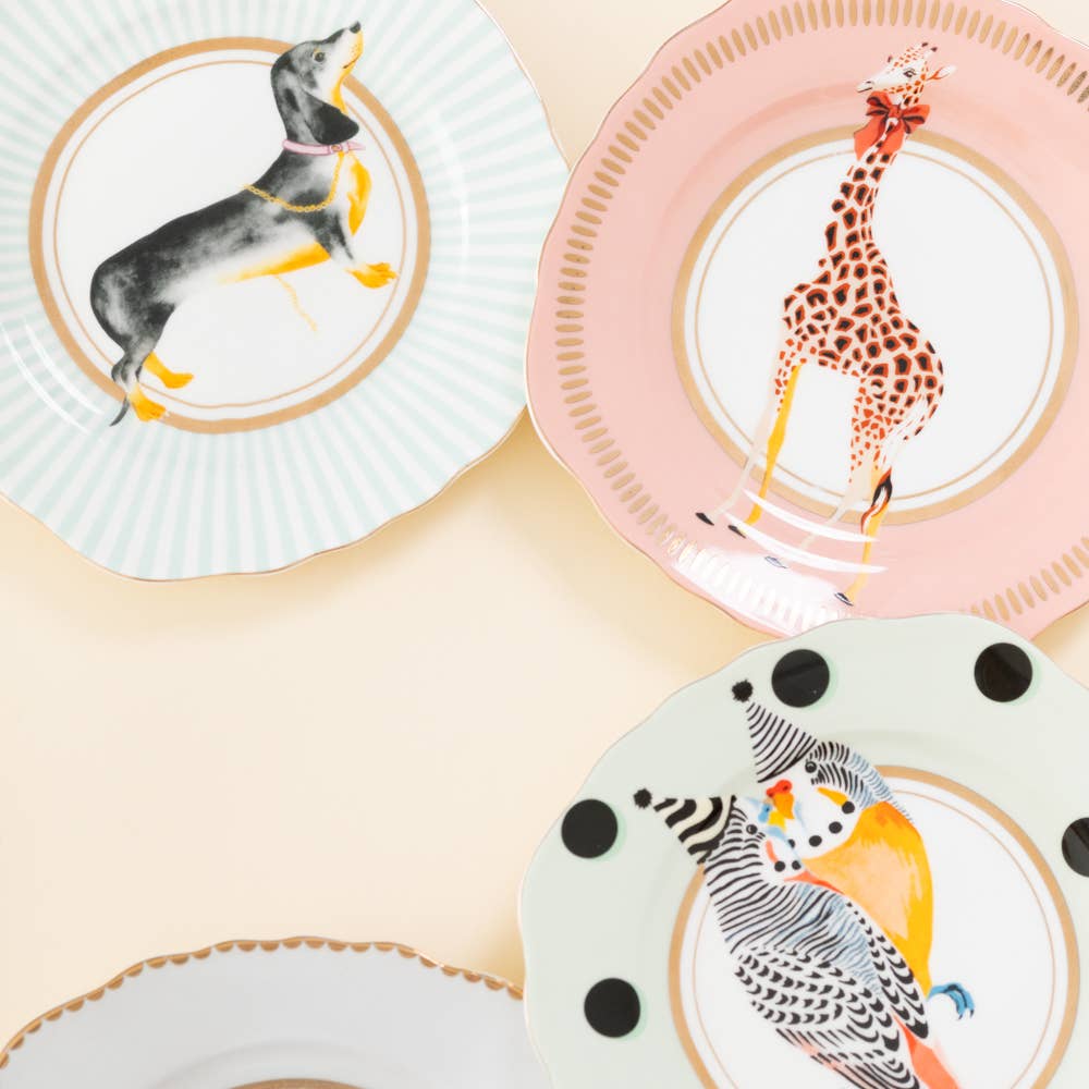 Giraffe/Leopard/Dog/Birds Tea Plate (Set/4)