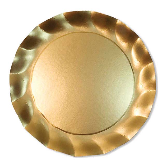 Paper Wavy Dinner Plate Satin Gold/8pk