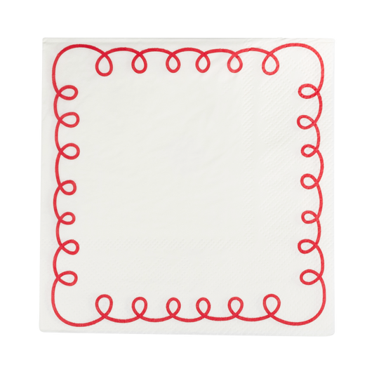 Red and Cream Scallop Border Napkin