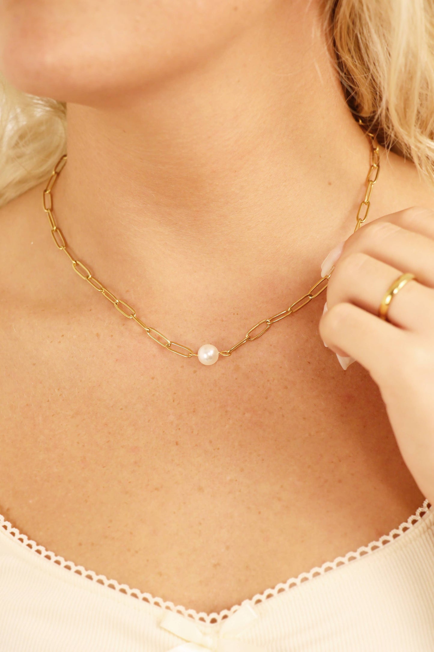 Paperclip Necklace With Pearl
