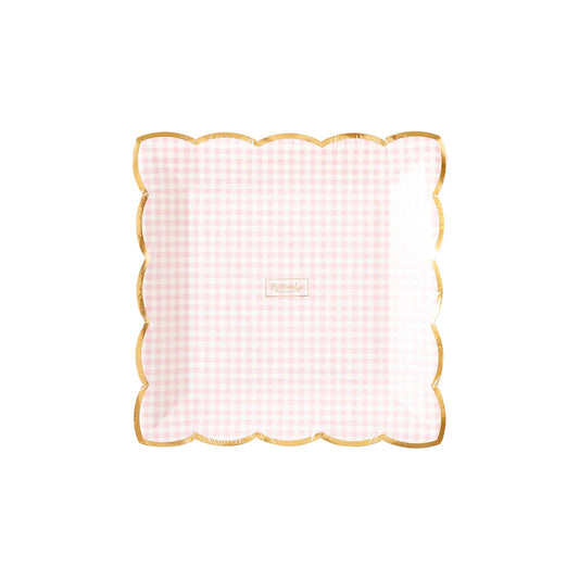 Pink Gingham Square Plate