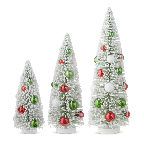 Bottle Brush Trees with Ornaments | Set of 3