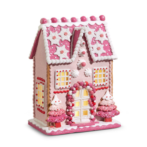 Lighted Pink Gingerbread House