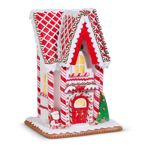 Lighted Candy Cane Gingerbread House 12.75"