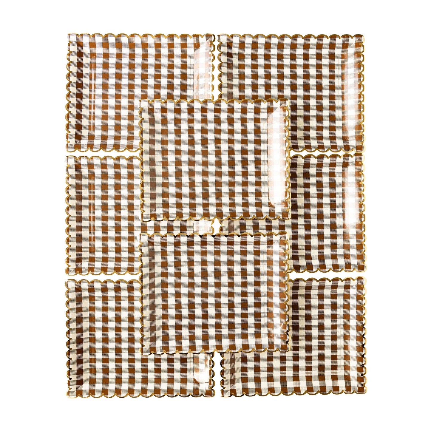 Brown Gingham Scalloped Plate