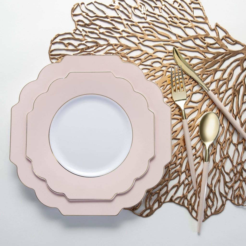 Scalloped Blush+Gold Dinner Plates