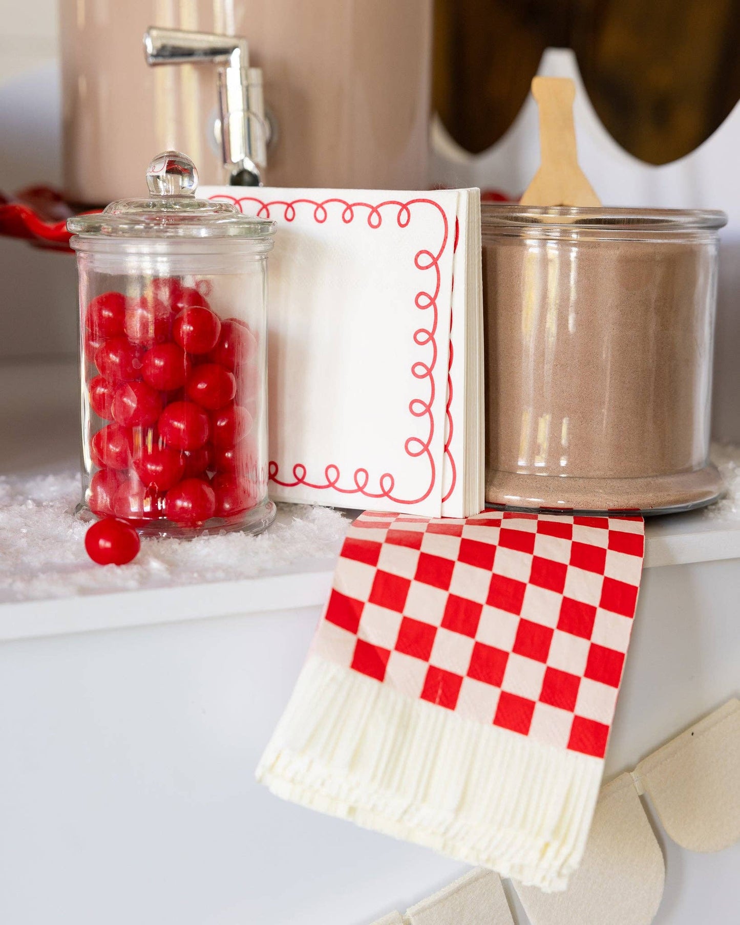 Red and Pink Checked Fringed Paper Dinner Napkins