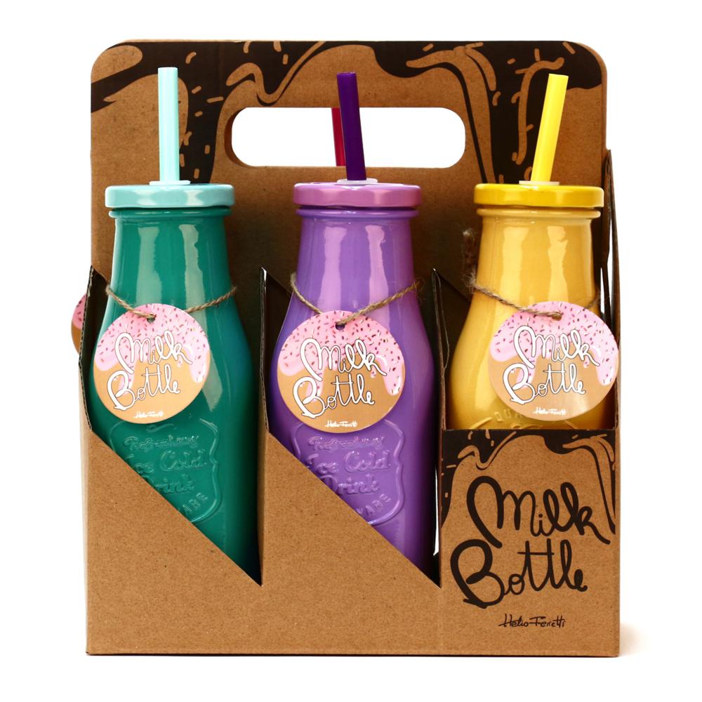 Colored Glass Milk Bottles | Set of 6