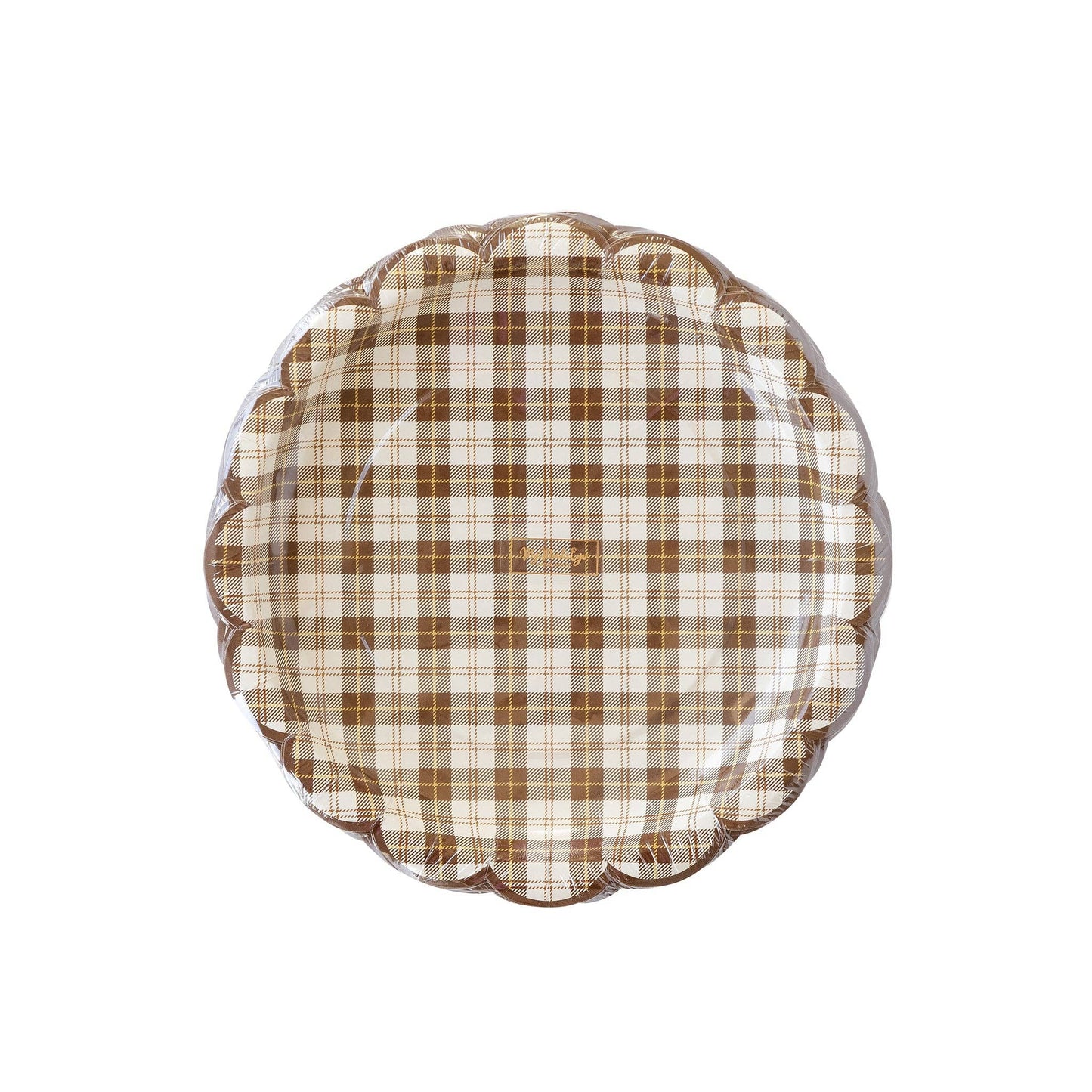 Harvest Scallop Brown Plaid Paper Plate