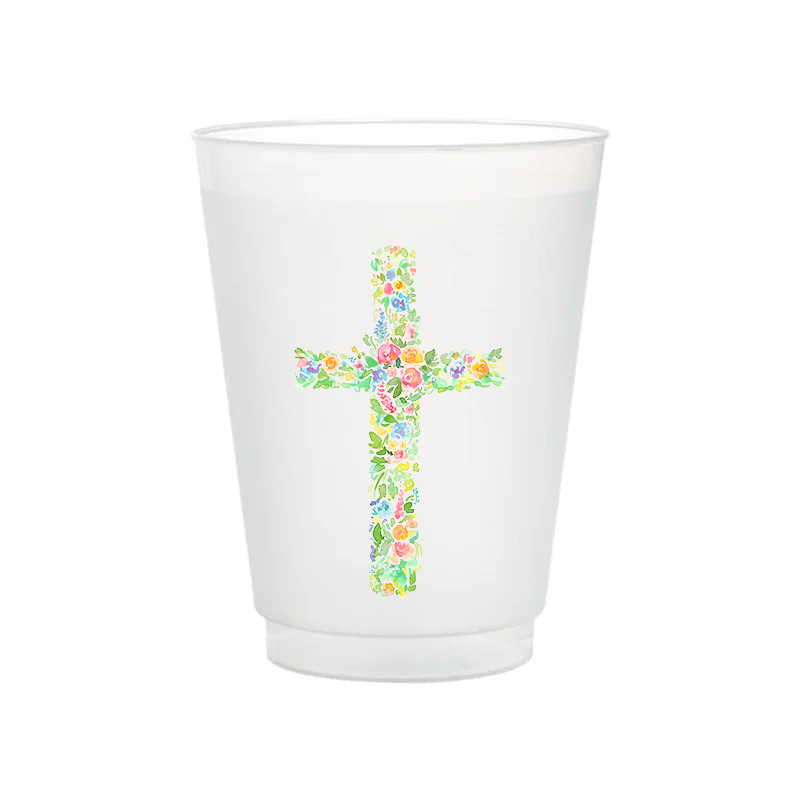 Floral Cross Frosted Cups