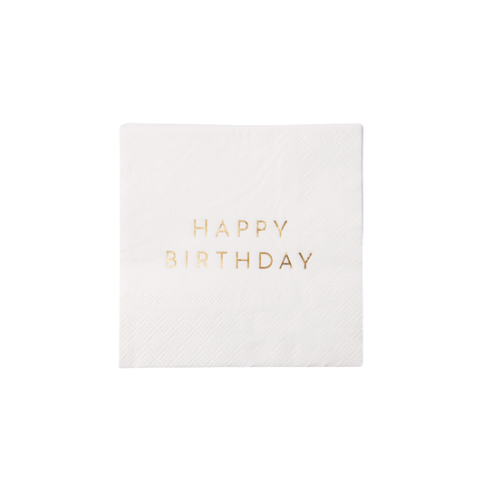 White & Gold Happy Birthday Napkins