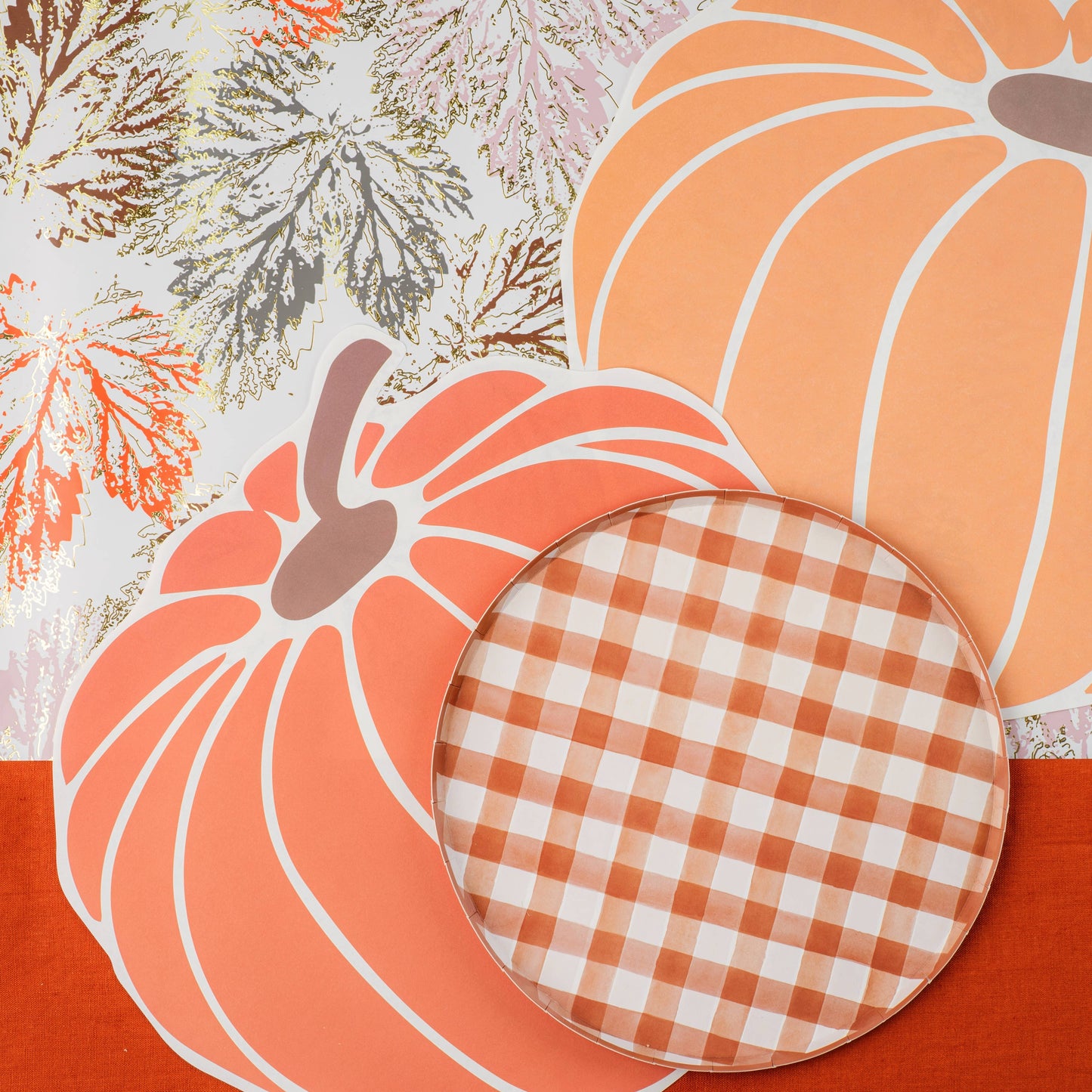 Harvest Brown Gingham Dinner Paper Plates