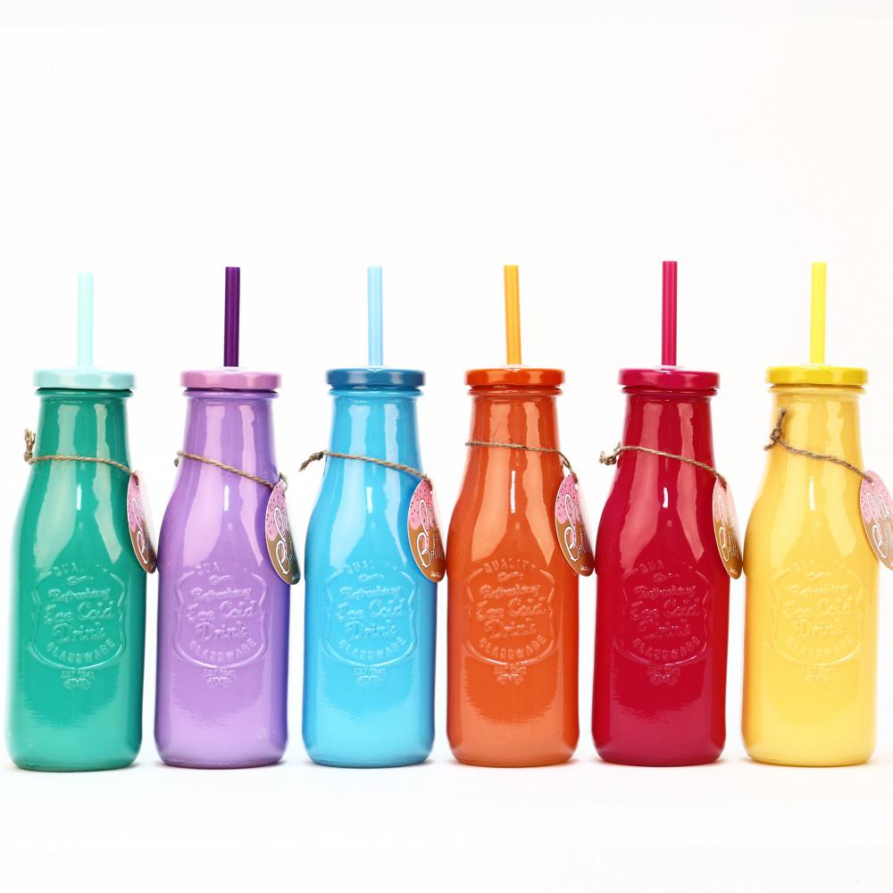 Colored Glass Milk Bottles | Set of 6