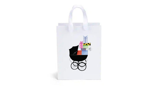 White Euro Gift Bag | Baby Buggy with Gifts