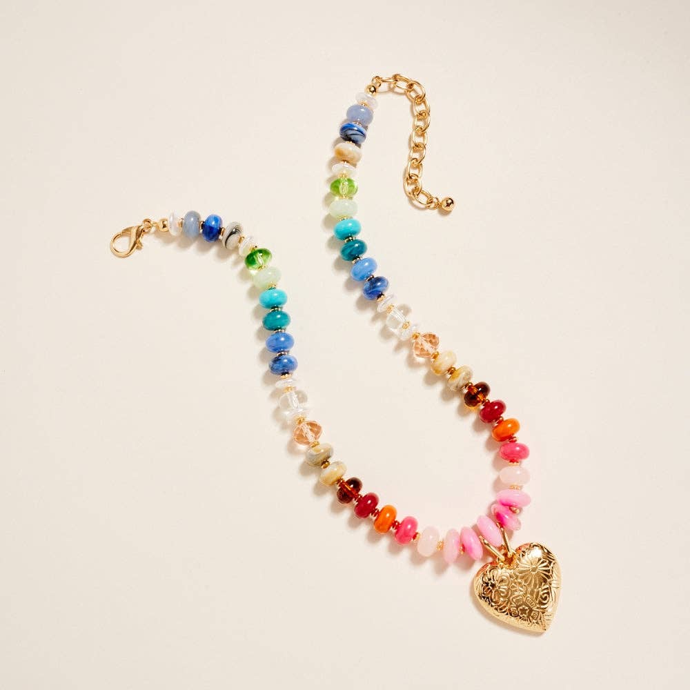 Resin Bead + Puffy Heart Pendant Necklace