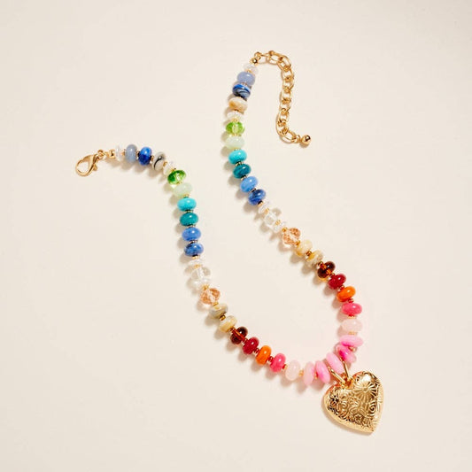 Resin Bead + Puffy Heart Pendant Necklace
