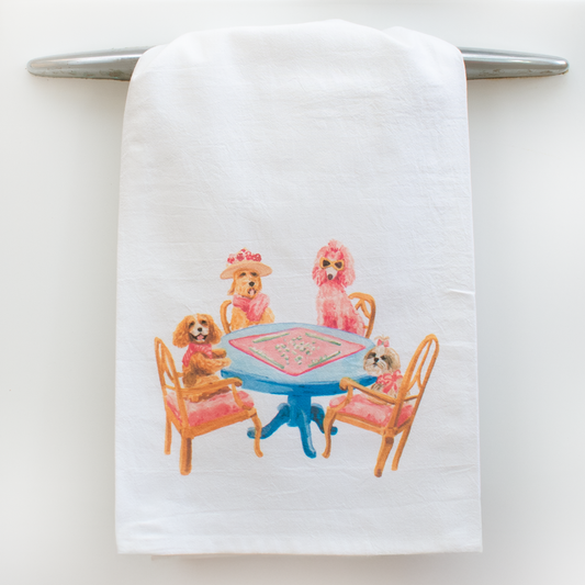 Mahjong Tea Towel | Dogs Playing