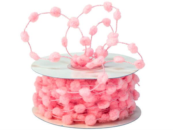 Wired Pom Pom Cord Ribbon | Pink