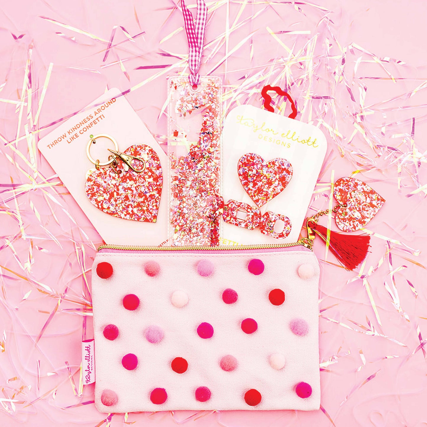 Keychain - Heart - Red + Pink Confetti