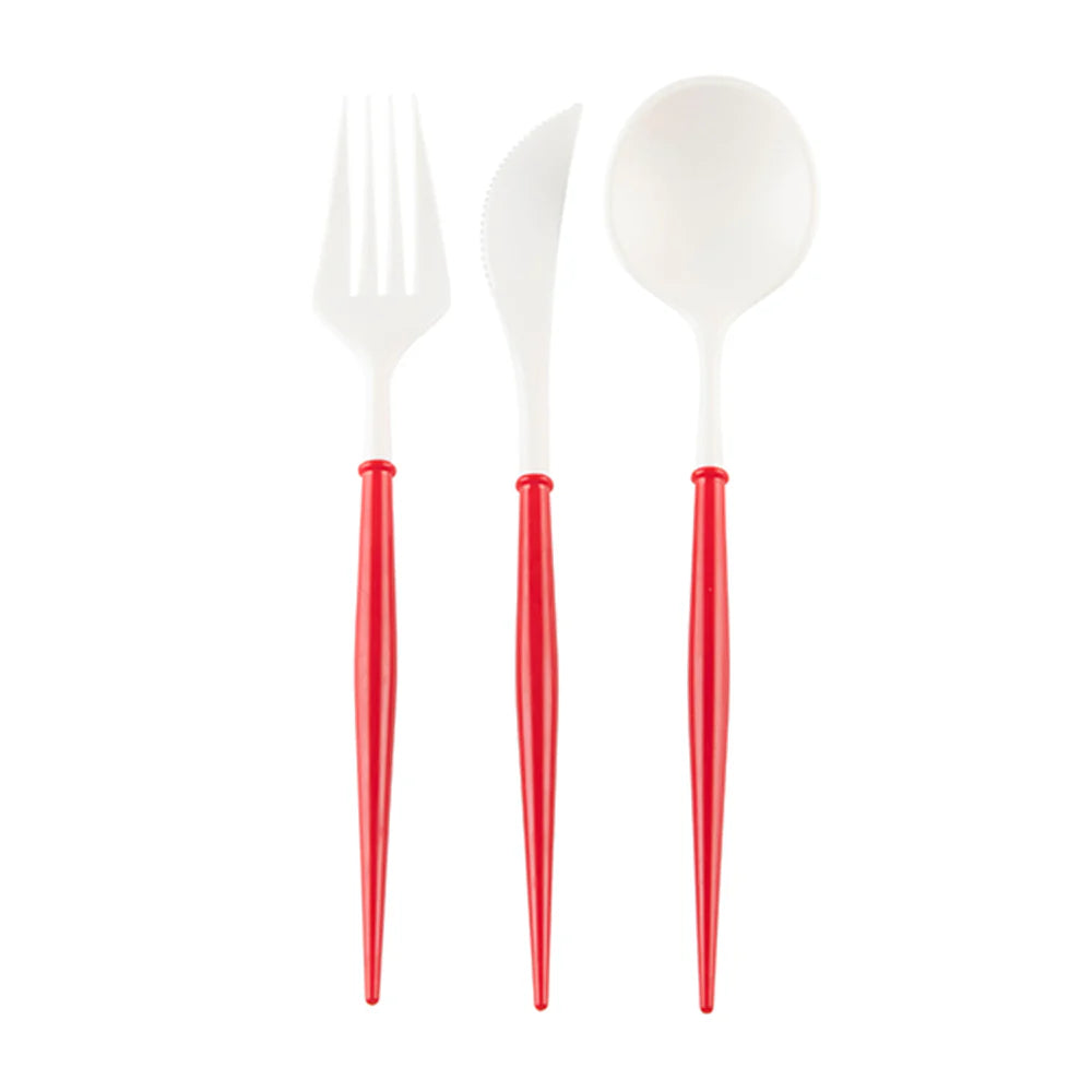 Bella Flatware Set | White/Red Handle-24pc