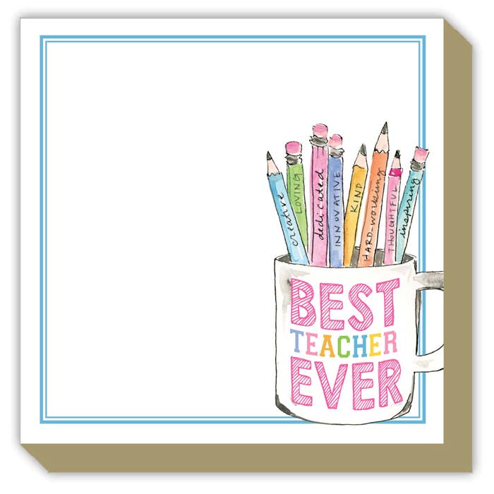 Handpainted Best Teacher Ever Pencil Cup Luxe Notepad