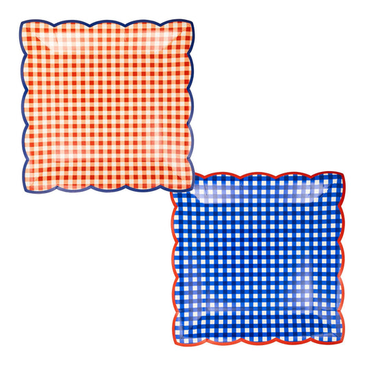 Red & Blue Gingham Plate Set