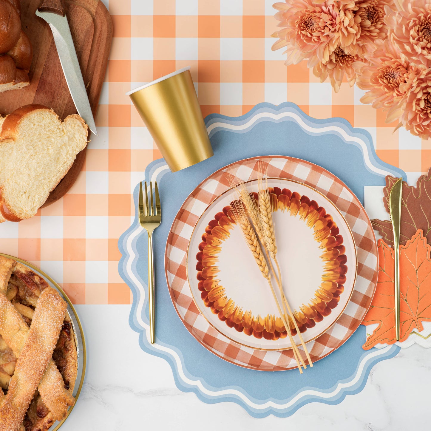 Harvest Brown Gingham Dinner Paper Plates