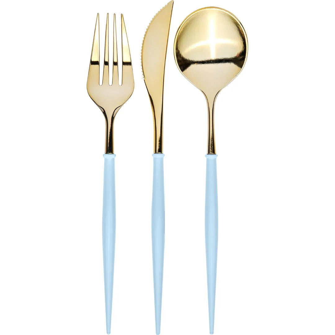 Bella Flatware Set | Gold/Sky Blue Handle-24pc