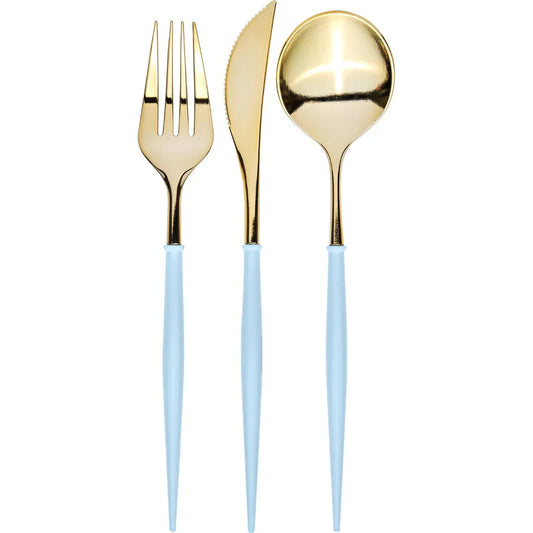 Bella Flatware Set | Gold/Sky Blue Handle-24pc