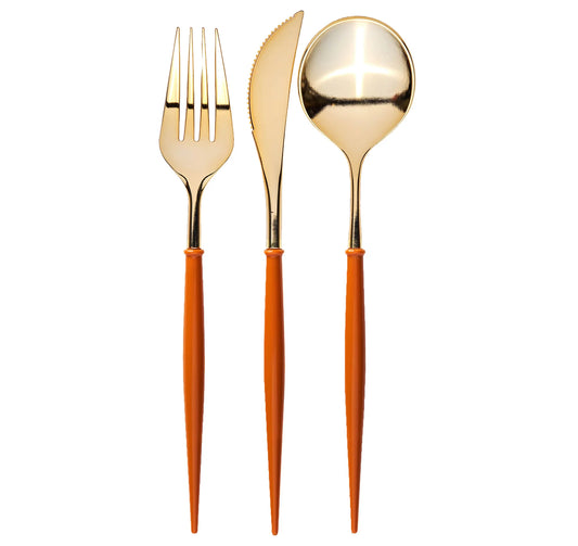 Bella Flatware Set | Gold/Pumpkin Handle-24pc