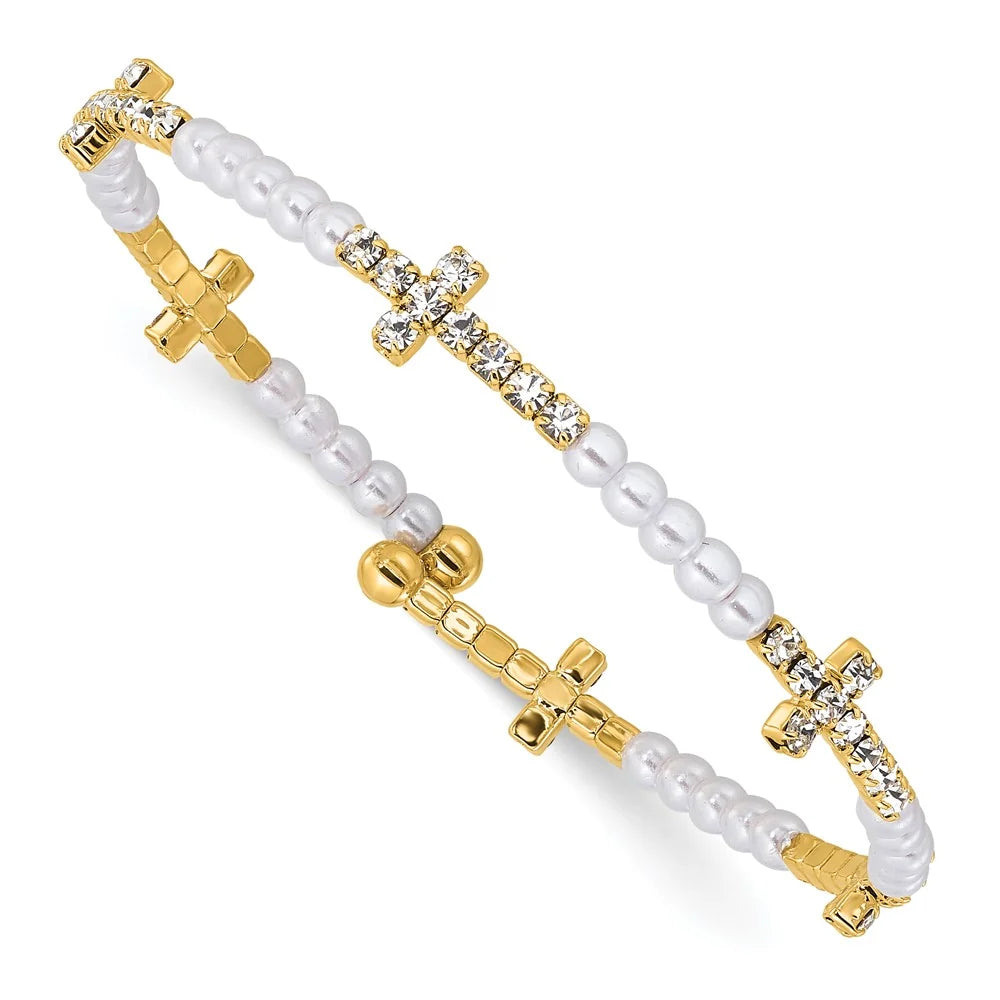 Pearl + Crystal Cross Bangle