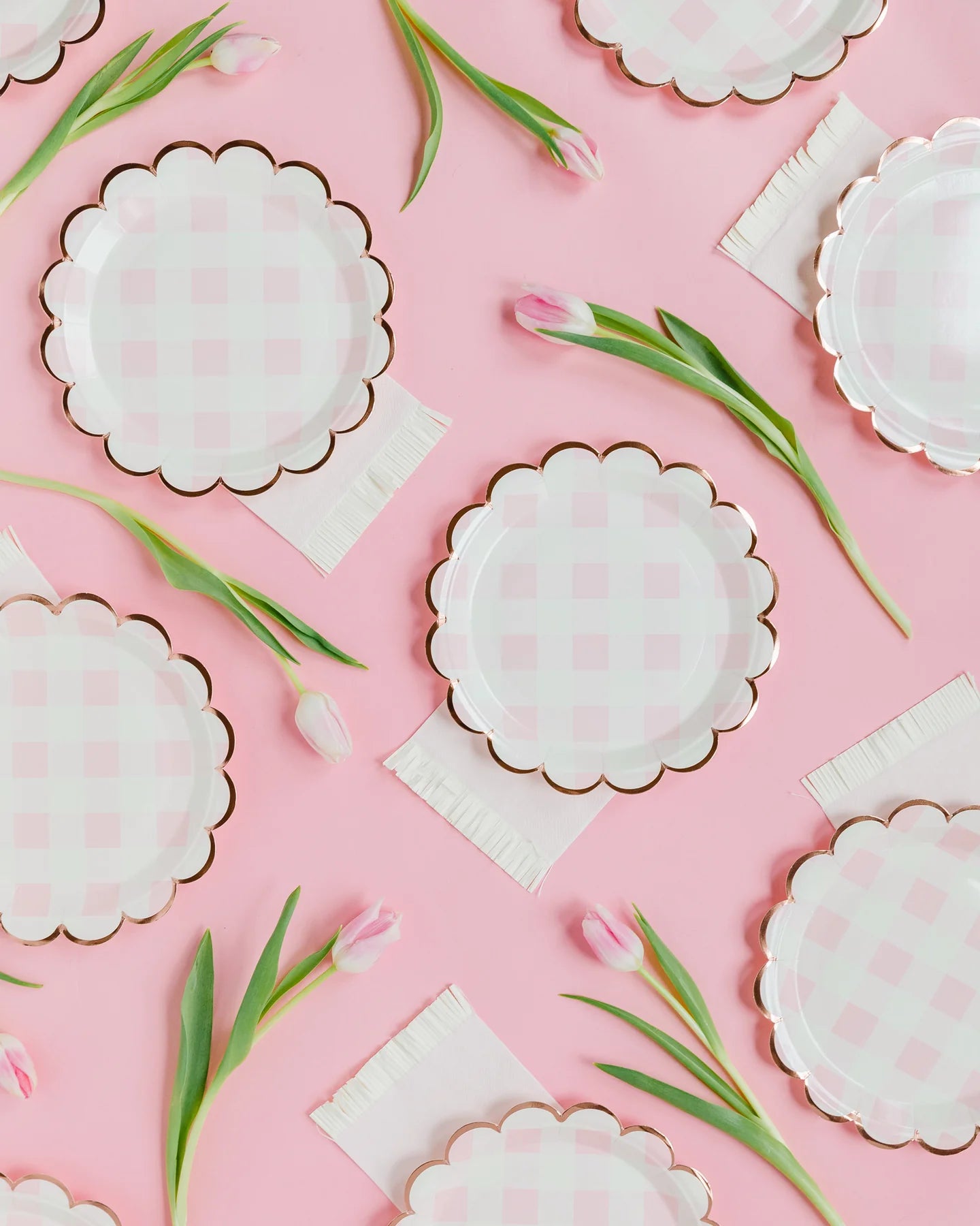 Pink Buffalo Plaid Scalloped Plates