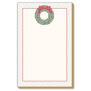 Holiday Wreath With Red Bow On Plaid Border Luxe Large Notepad