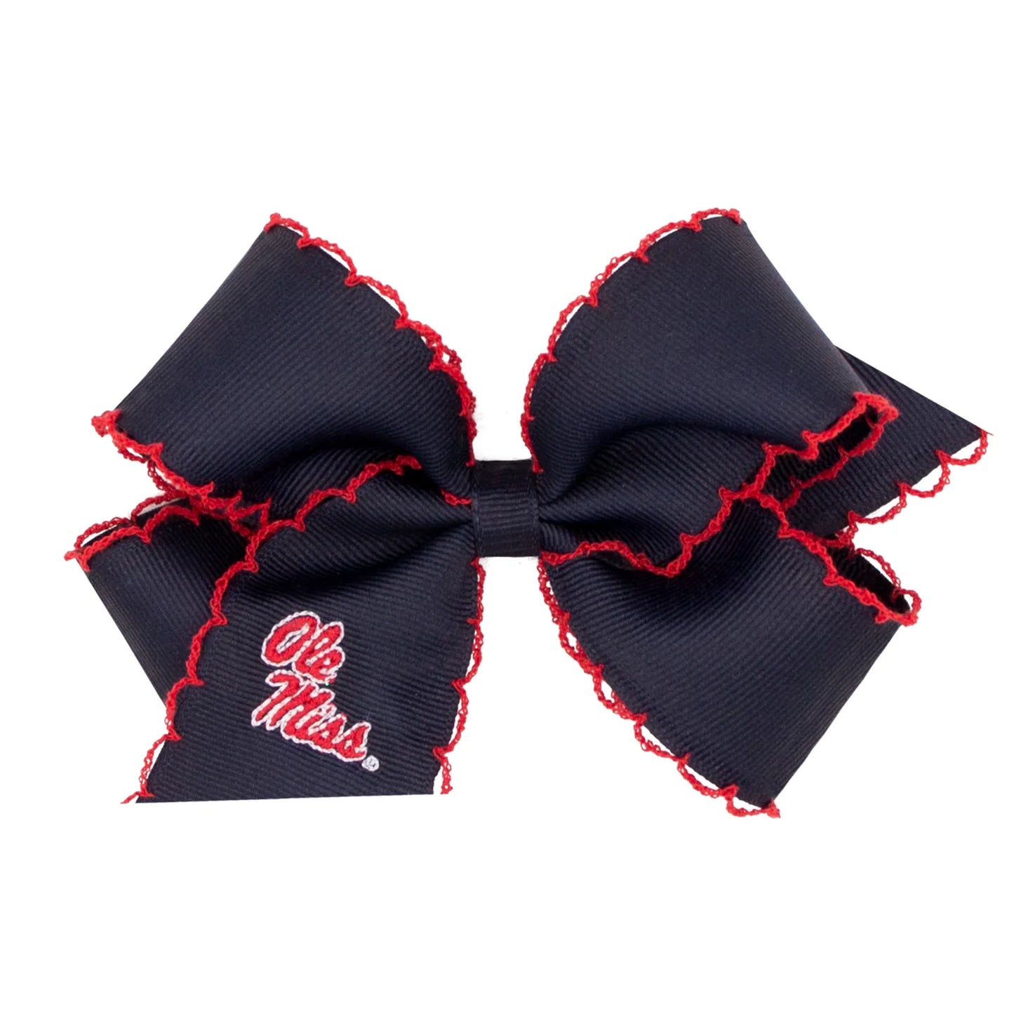 Medium Grosgrain Hair Bow with Moonstitch Edge and Embroidered Collegiate Logo