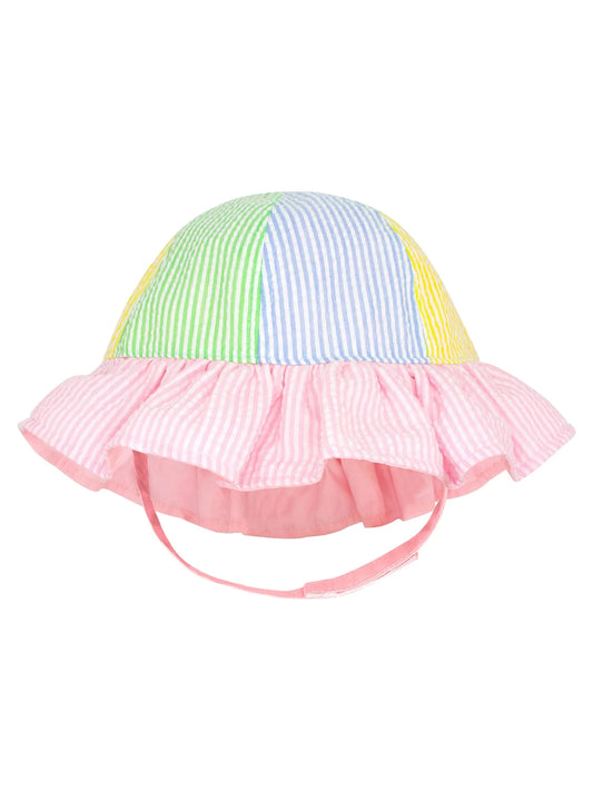 Color Block Seersucker Ruffle Brim Hat