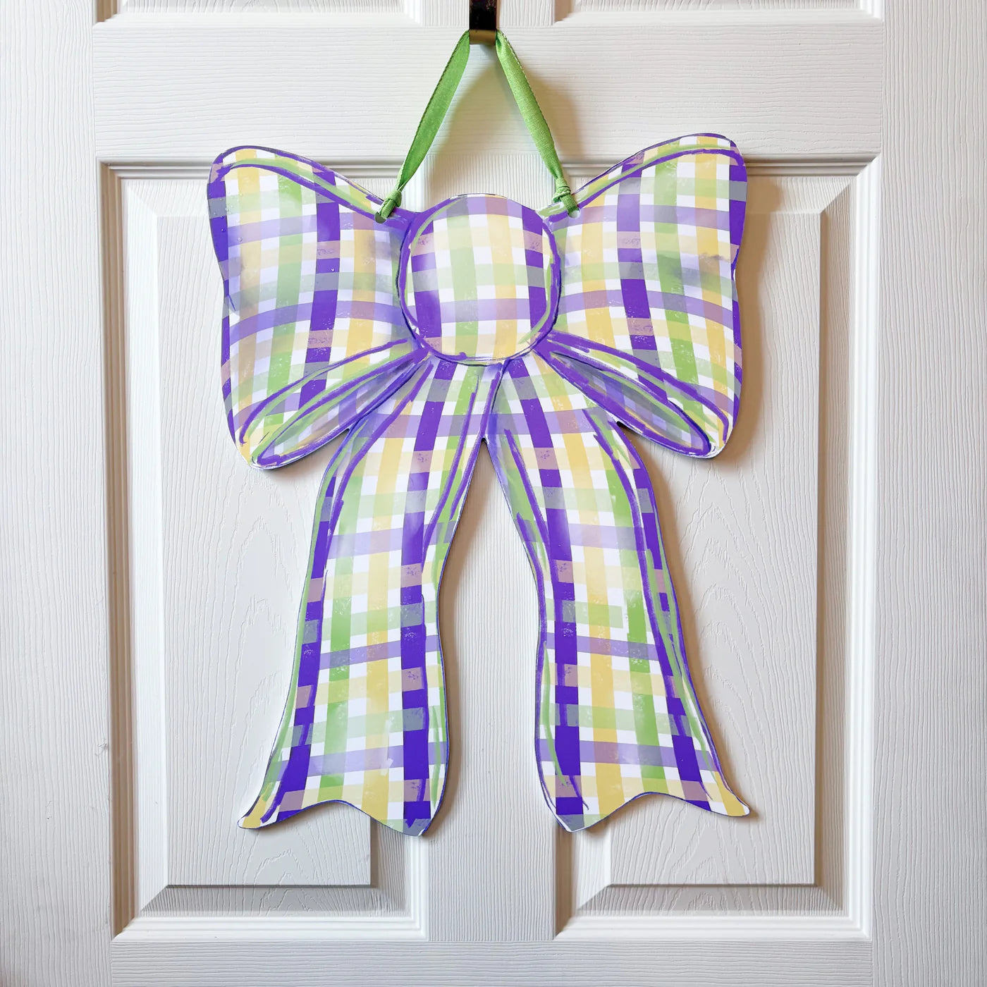 Mardi Gras Plaid Bow Door Hanger
