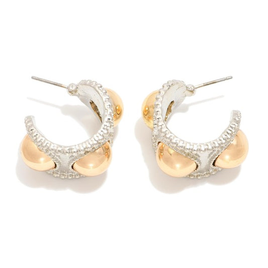 Chunky Silver Hoop + Gold Dome Earrings