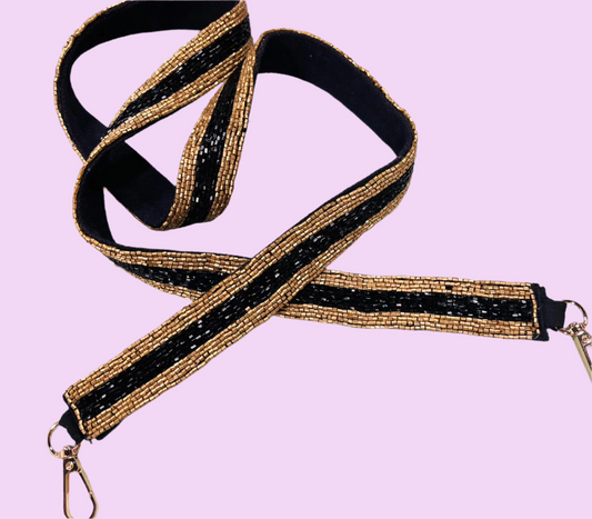 Beaded Bag Strap | Black & Gold