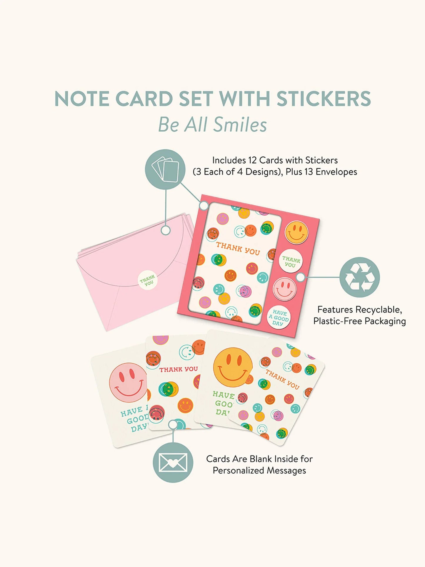 Be All Smiles Note Card Set w/ Stickers