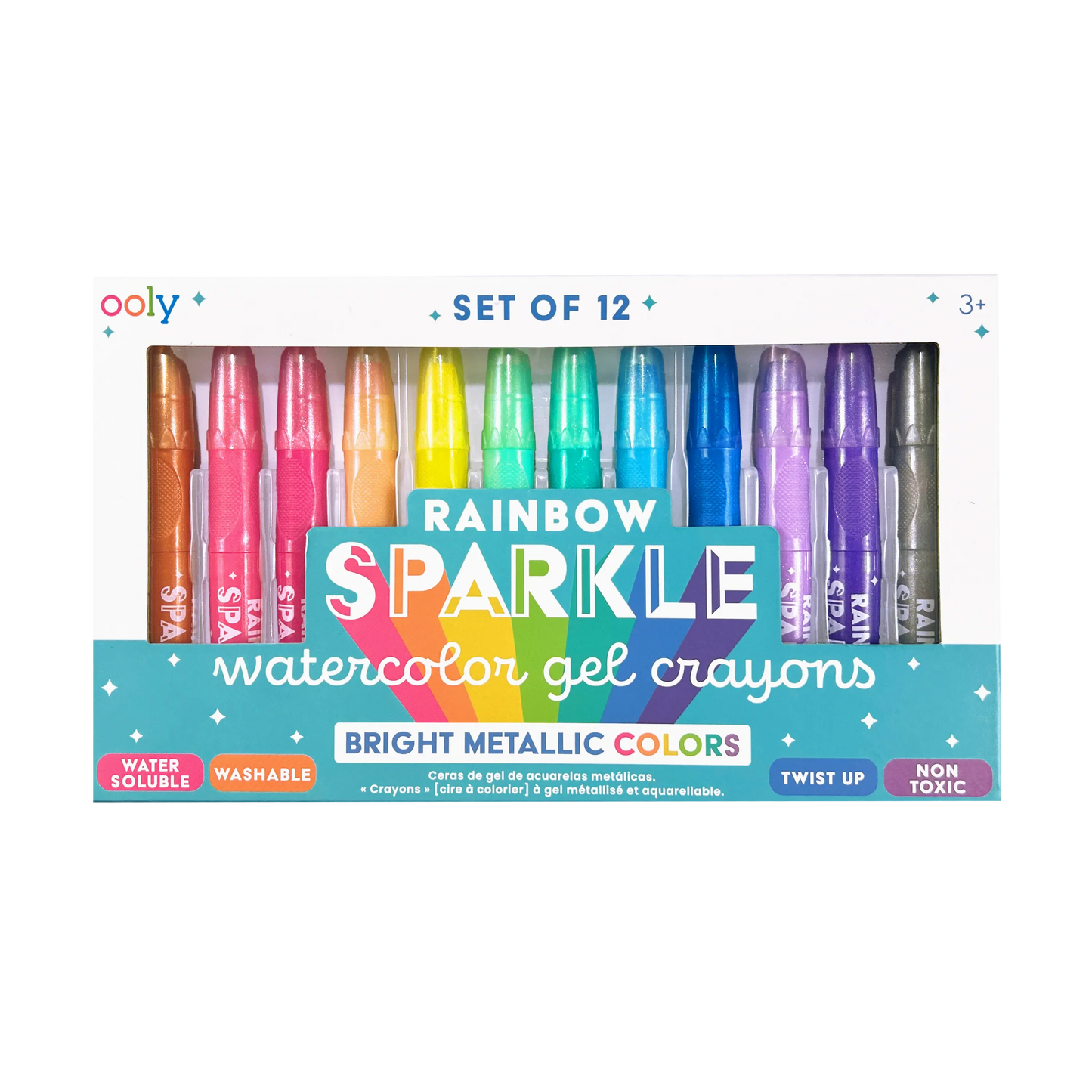 Rainbow Sparkle Metallic Watercolor Gel Crayons | Set of 12