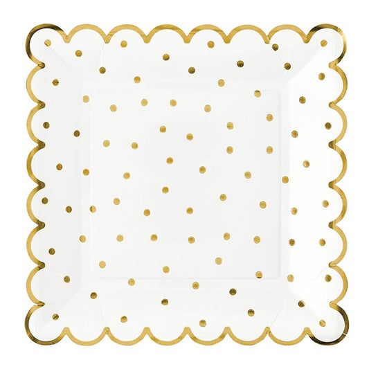 Paper Plate | Scallop Gold Polka Dot