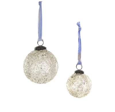 Crushed Glass Bauble Ornaments | Silver