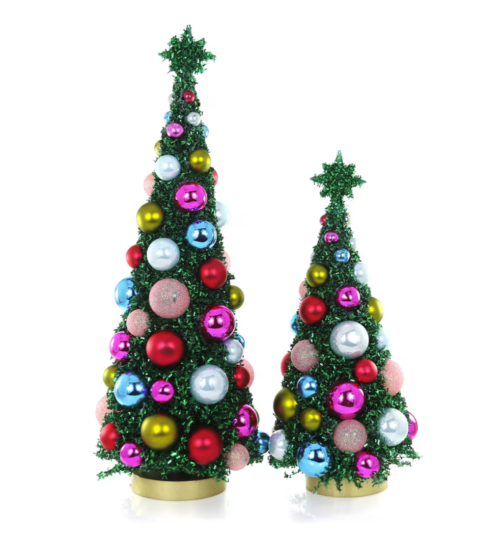 Midcentury Glitter Tree | Green Set of 2