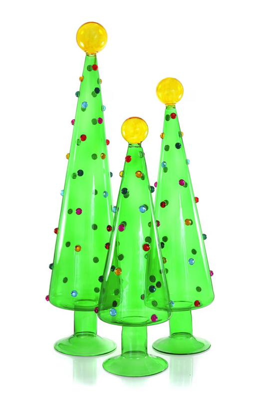 Decorated Dotted Trees | Translucent Green | Set of 3