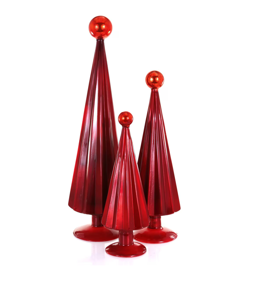 Pleated Tree | Crimson Red | Set of 3