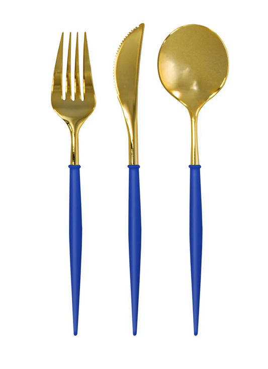 Bella Flatware Set | Gold/Blue Handle-24pc