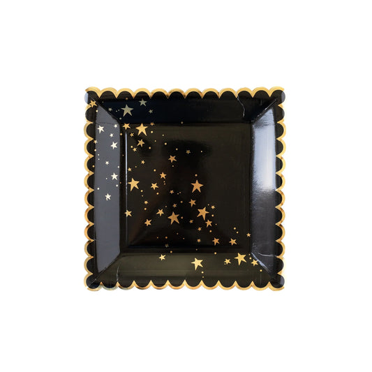 Gold Star Black Scalloped Plates